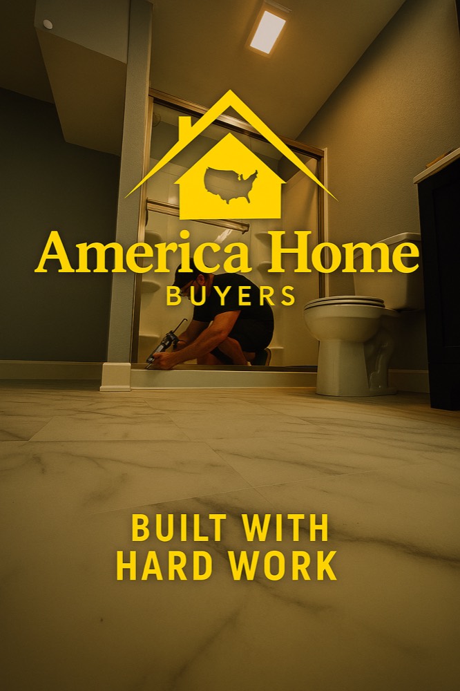 America Home Buyers team member working on a bathroom renovation