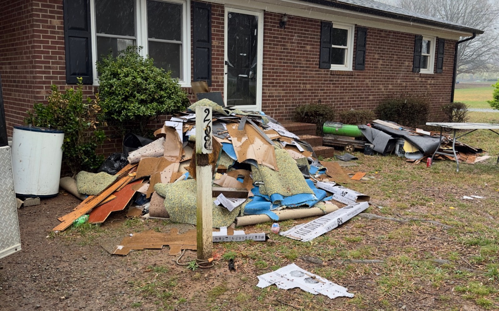 Debris and cleanup work at a property
