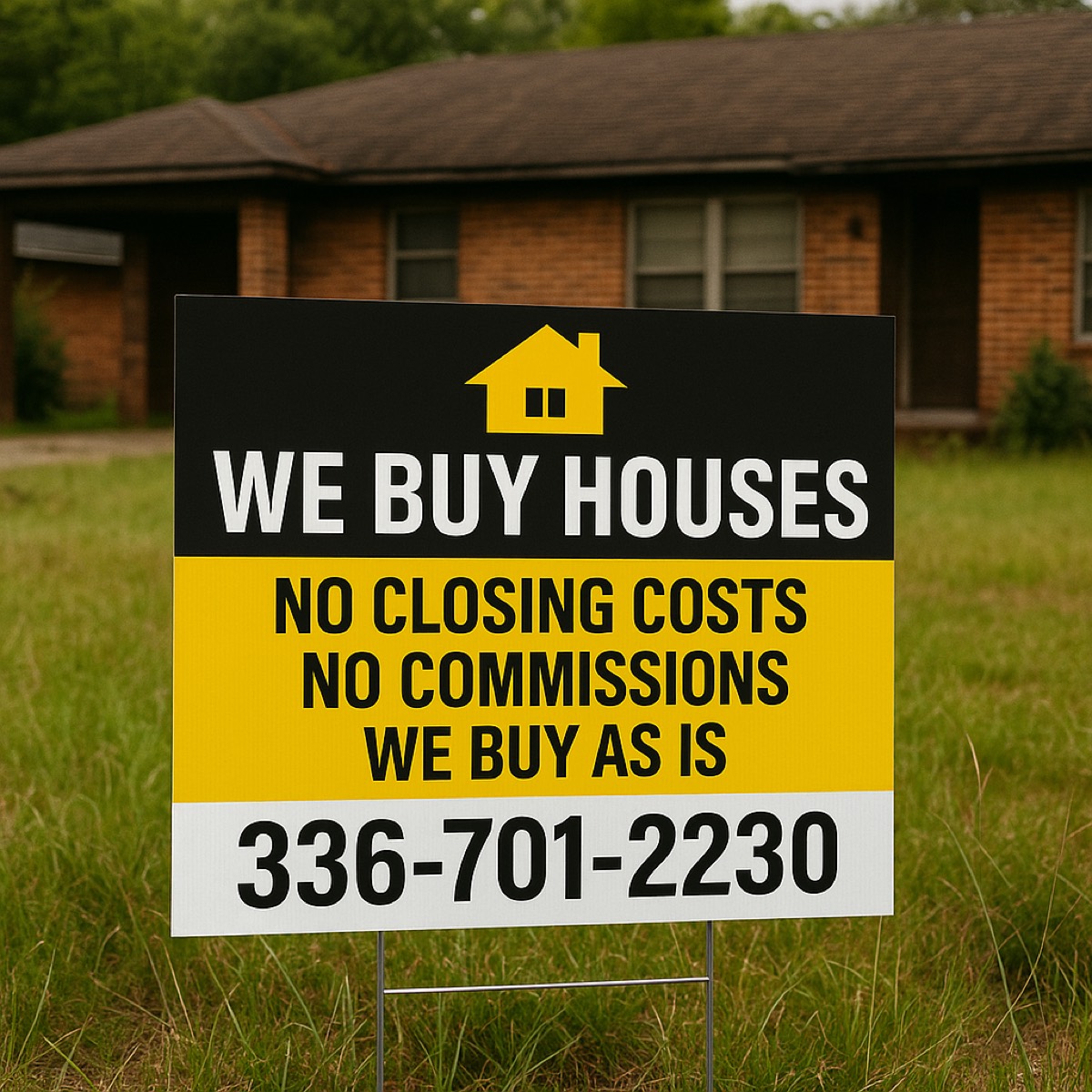 America Home Buyers yard sign with phone number